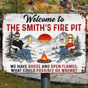 Summer, Outdoor Decor, Gift For Couples, Camping, Humorous, Vector - Firepit We Have Booze And Open Flames - Personalized Classic Metal Signs