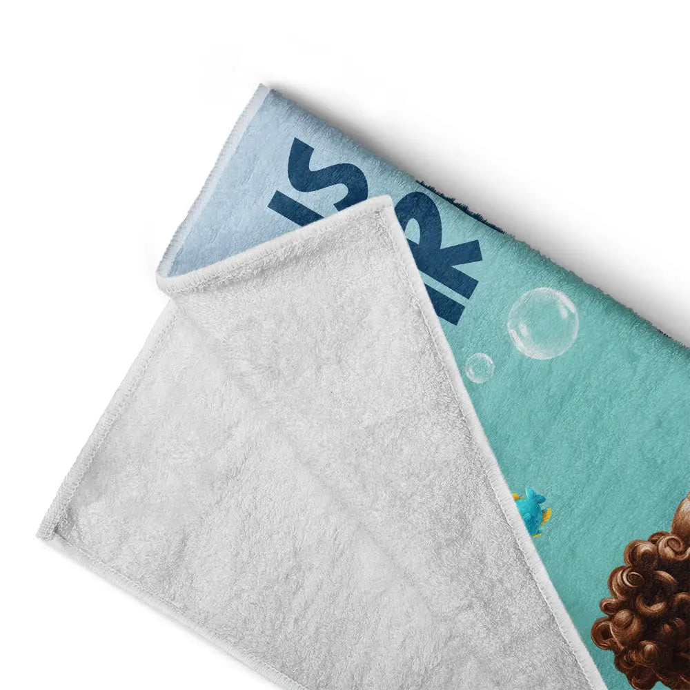 Gift For Kids, Summer, Playful, Vector - Scuba Diving Kid With Name - Personalized Beach Towel