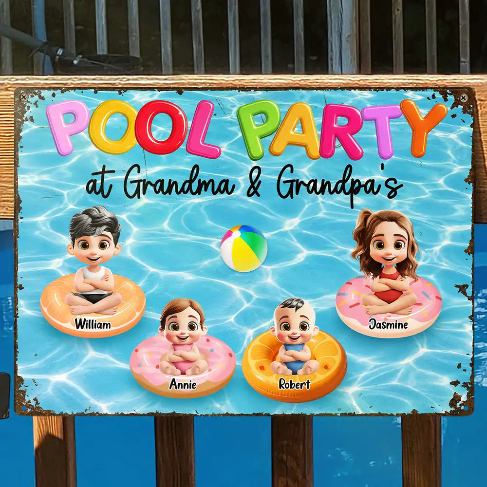 Pool Party Grandma & Grandpa House - Personalized Classic Metal Signs