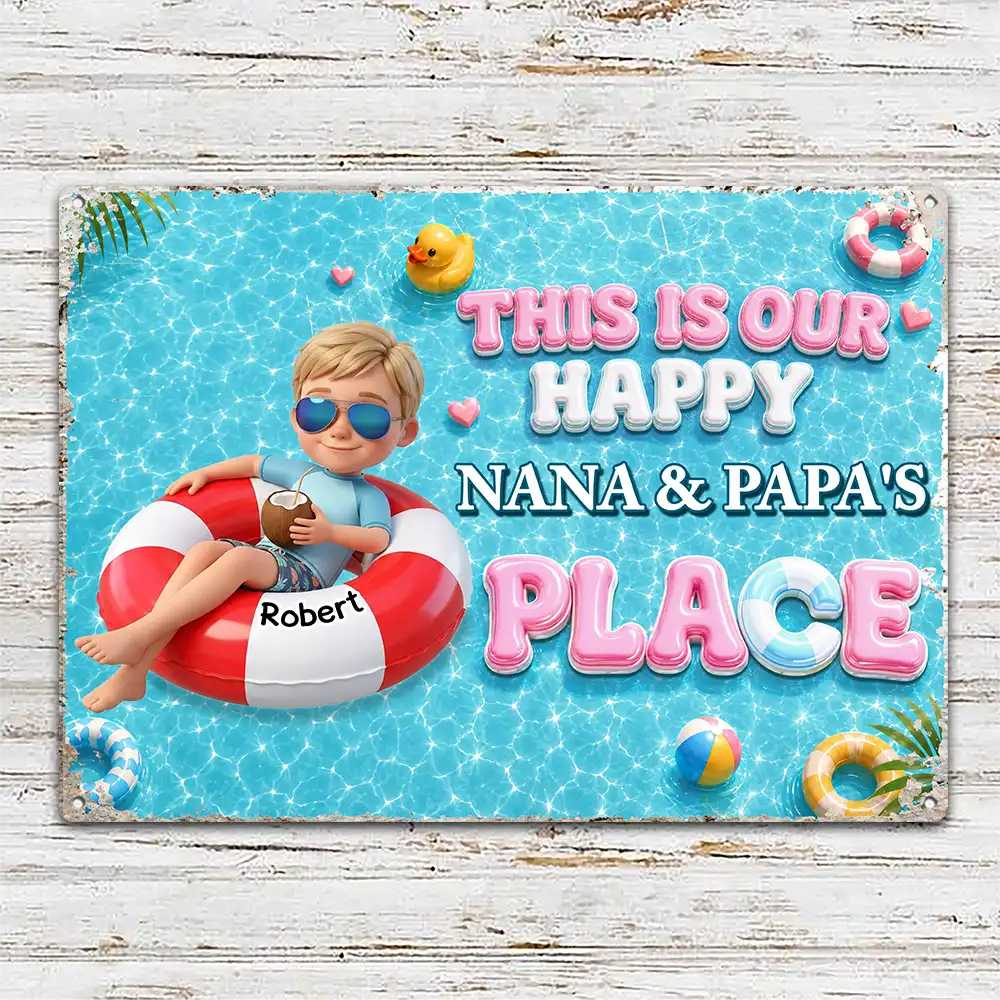 Art Design, Playful, Custom Photo, Grandparents, Summer, Poolside, Outdoor Decor, Photo - Swimming Float 3D Effect - Custom Photo 3D Summer Concept Life Is Better At Nana Papa Pool - Personalized Classic Metal Signs