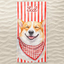 Art Design, Playful, Custom Photo, Summer, Pet Lovers, Photo - Watercolor Summer Pet With Accessories - Custom Photo Watercolor Pet With Summer Accessories Pet Portrait Summer Vibe - Personalized Beach Towel