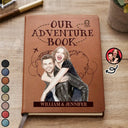 Art Design, Romantic, Summer, Gift For Couples, Photo - Watercolor - Remove BG - Custom Photo Realistic Watercolor Art Our Adventure Book Travel Couple - Personalized Leather Journal