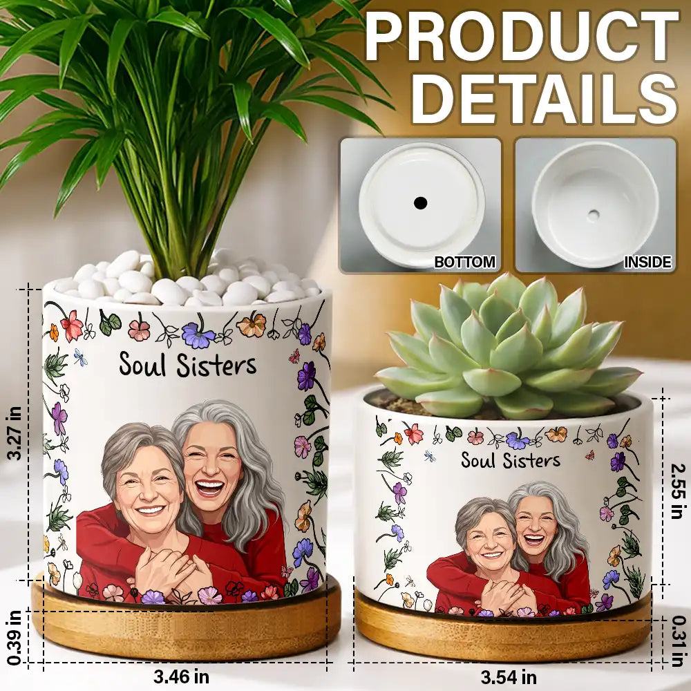 Art Design,Sentimental,Gift For Bestie,Summer,Photo - Semi Realistic Portrait - Custom Photo Semi Realistic Portrait Besties Forever - Personalized Plant Pot