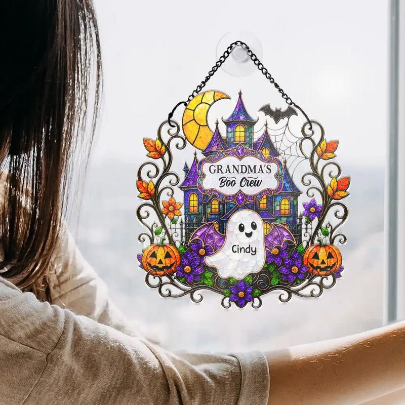 Top Market, Adorable, Halloween, Family, Icon - Haunted Family Home Sweet Home Boo Crew - Personalized Window Hanging Suncatcher Ornament