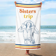 Art Design,Gift For Bestie,Playful,Beach,Summer,Photo - Pencil Sketch - Remove BG - Custom Photo Pencil Sketch Besties Trip Retro - Personalized Beach Towel