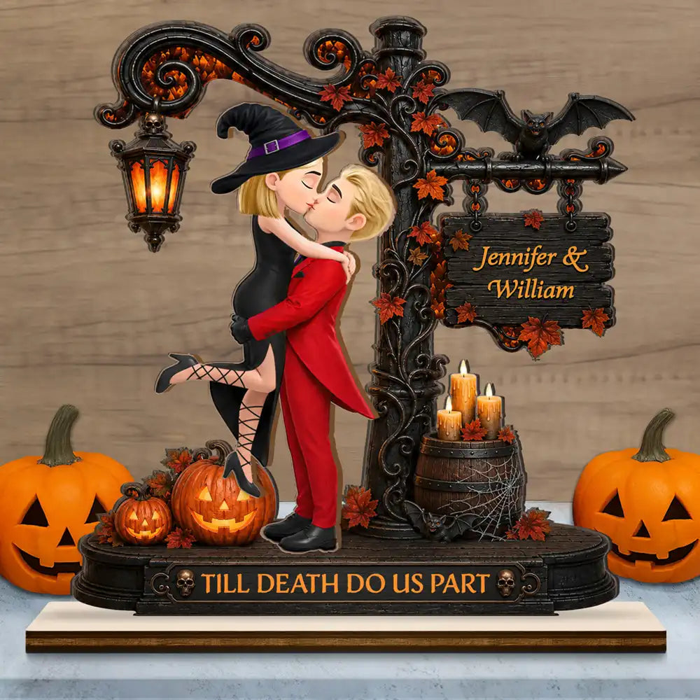 Halloween Couple Wooden Plaque – Personalized "Till Death Do Us Part" Anniversary Gift