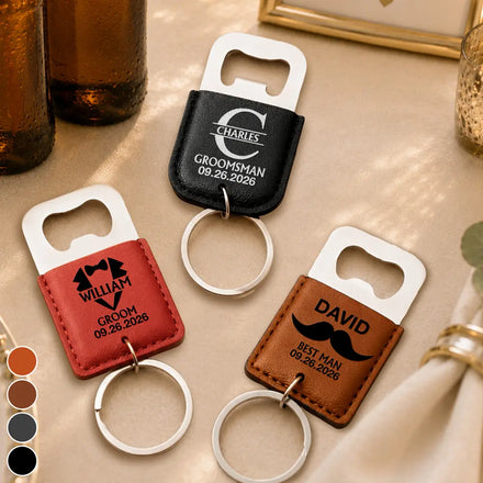 Groomsman Best Man - Personalized Leather Bottle Opener Keychain