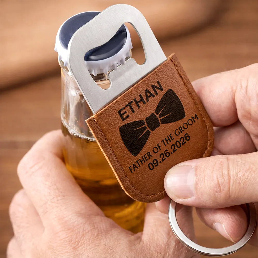 Gift For Men,Proud,Gift For Yourself,Wedding,Icon - Groomsman Best Man - Personalized Leather Bottle Opener Keychain
