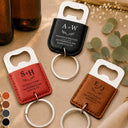 Romantic,Gift For Couples,Wedding,Icon - Couples Wedding Initials - Personalized Leather Bottle Opener Keychain