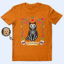 Art Design,Playful,Halloween,Pet Lovers,Photo - Hispanic Mexican Flowers Pet - Custom Photo Hispanic Pet Day Of The Dead Pet Portrait - Personalized T Shirt
