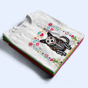 Art Design,Playful,Halloween,Pet Lovers,Photo - Hispanic Mexican Flowers Pet - Custom Photo Hispanic Pet Day Of The Dead Pet Portrait - Personalized T Shirt