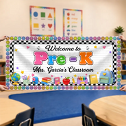 Top Market,Teacher,Inspirational,Back To School,Custom Text - Welcome To First Grade Kindergarten - Personalized Horizontal Banner