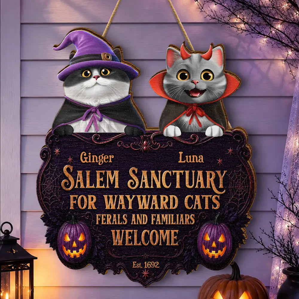 Cat Lovers,Halloween,Pet Lovers,Vector,Happy - 3D Effect Salem Sanctuary For Wayward Cats Ferals - Personalized Custom Shaped Wood Sign