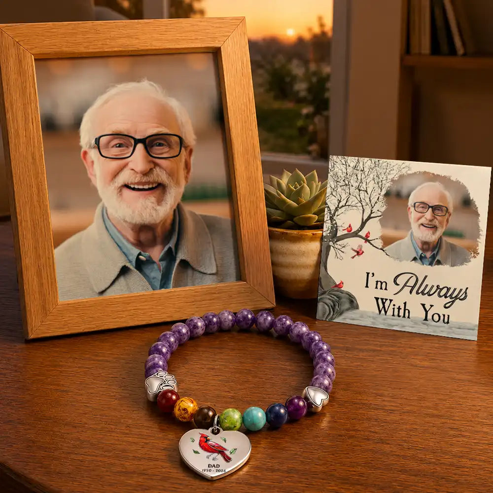 Memorial Loved One,Sympathetic,Family,Memorial,Icon,Upload Full Photo - Custom Photo Memorial My Mind Still Talks To You - Personalized Rainbow Bridge Bracelet