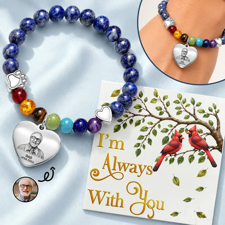 Custom Photo Bold Sketch Memorial I'm Always With You - Personalized Rainbow Bridge Bracelet