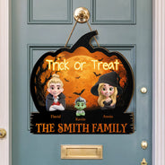 Adorable,Halloween,Family - Halloween Family Trick Or Treat - Personalized Custom Shaped Wood Sign