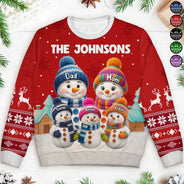 Christmas,Cozy,Family,Icon - Family Snowmen 3D Effect - Personalized Unisex Ugly Sweater