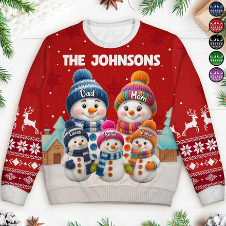 Family Snowmen 3D Effect - Personalized Unisex Ugly Sweater