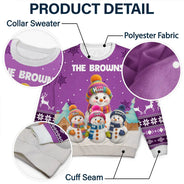 Christmas,Cozy,Family,Icon - Family Snowmen 3D Effect - Personalized Unisex Ugly Sweater