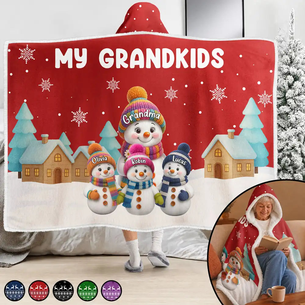 My Grandkids Snowmen 3D Effect - Personalized Wearable Hooded Blanket