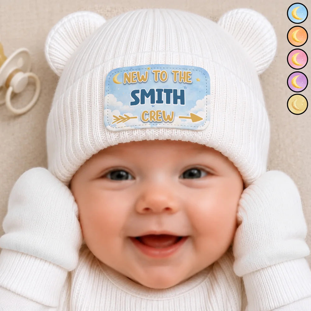 New To Family Crew - Personalized Baby Beanie And Mittens