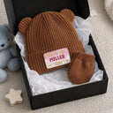 Adorable,New Baby,New Mom,Christmas,Gift For Mother,Custom Text - New To Family Crew - Personalized Baby Beanie And Mittens