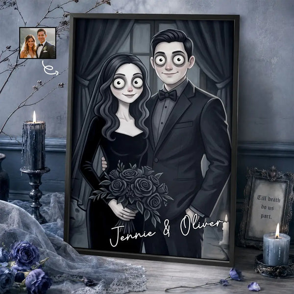 Art Design,Anniversary,Halloween,Romantic,Gift For Couples,Photo - Gothic Portrait Art - Custom Photo Gothic Portrait Art Couple Spooky Halloween - Personalized Poster