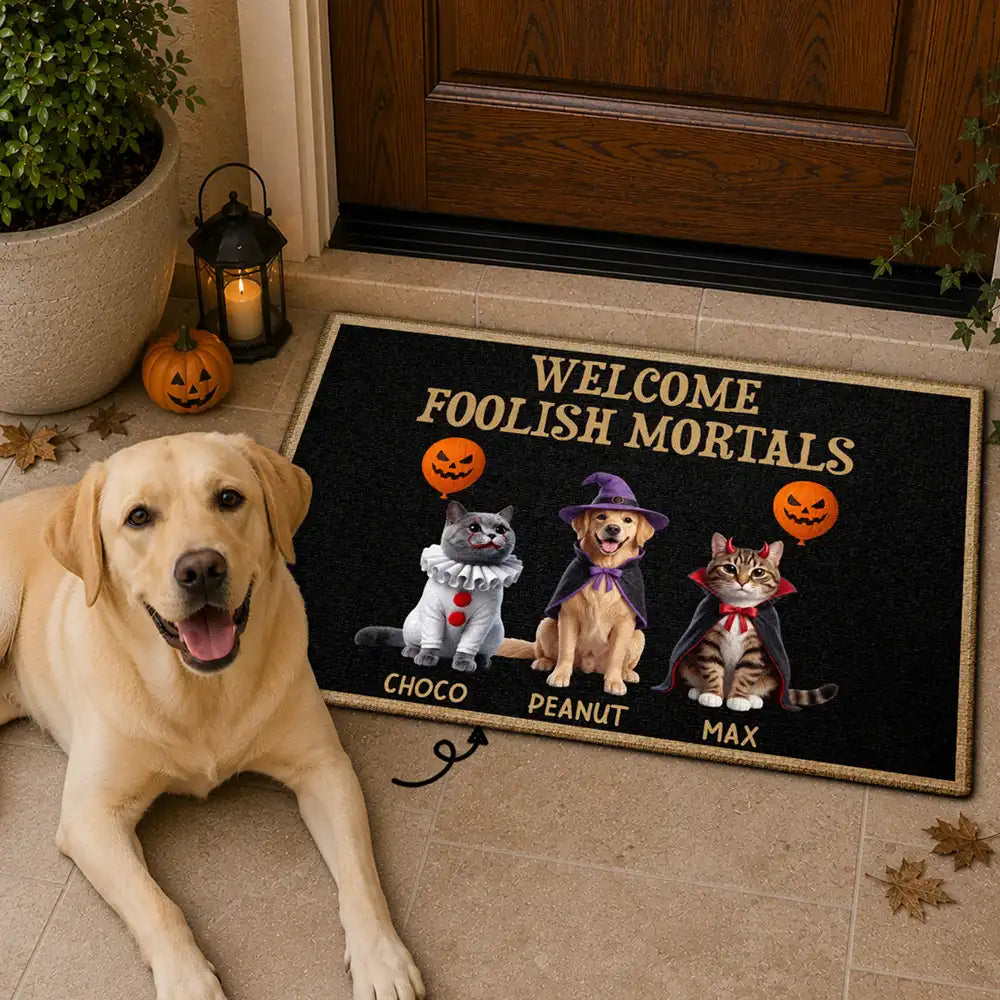 Art Design,Playful,Halloween,Pet Lovers,Photo - Halloween Theme Accessories 3D Cartoon - Custom Photo 3D Halloween Themed Pet Spooky Haunted Home - Personalized Doormat