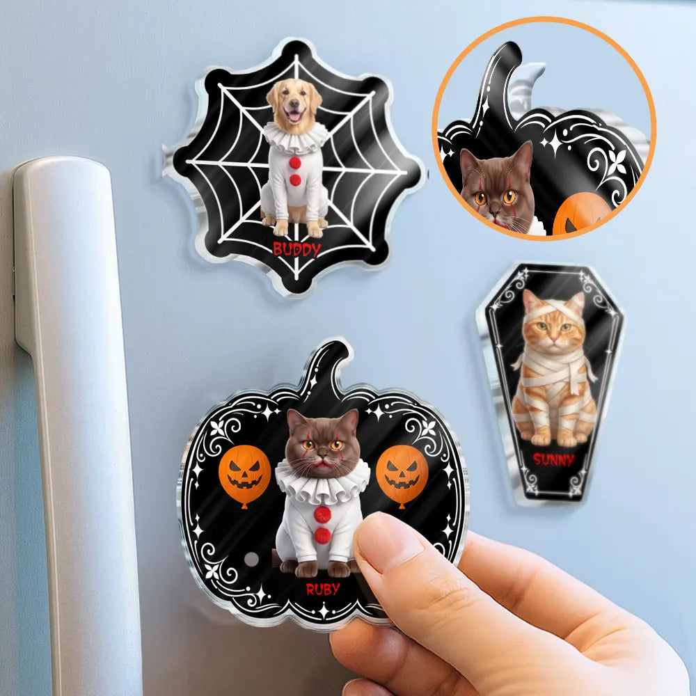 Art Design,Playful,Halloween,Pet Lovers,Photo - Halloween Theme Accessories 3D Cartoon - Custom Photo 3D Halloween Themed Pet Spooky Costume Portrait - Personalized Acrylic Magnet