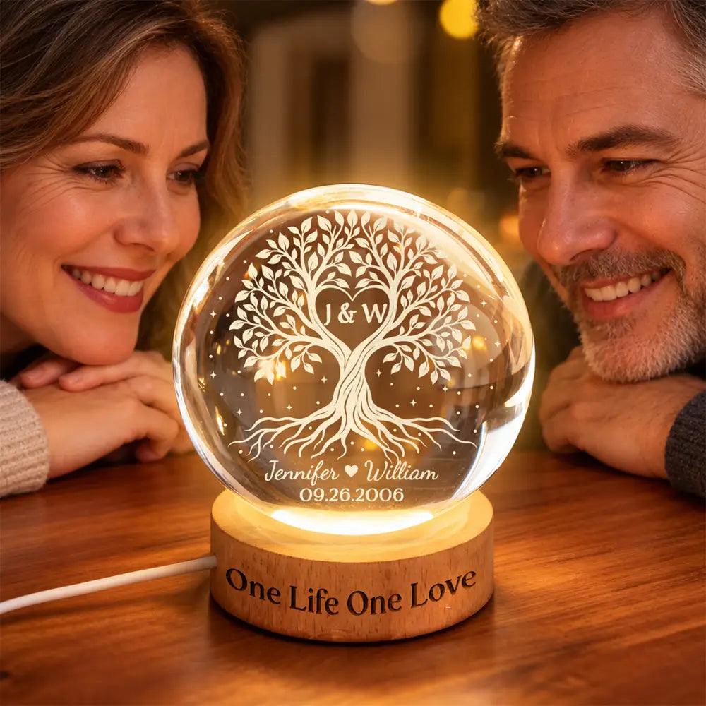 One Life One Love Couple Anniversary Tree Of Love - Personalized Crystal Globe Lamp