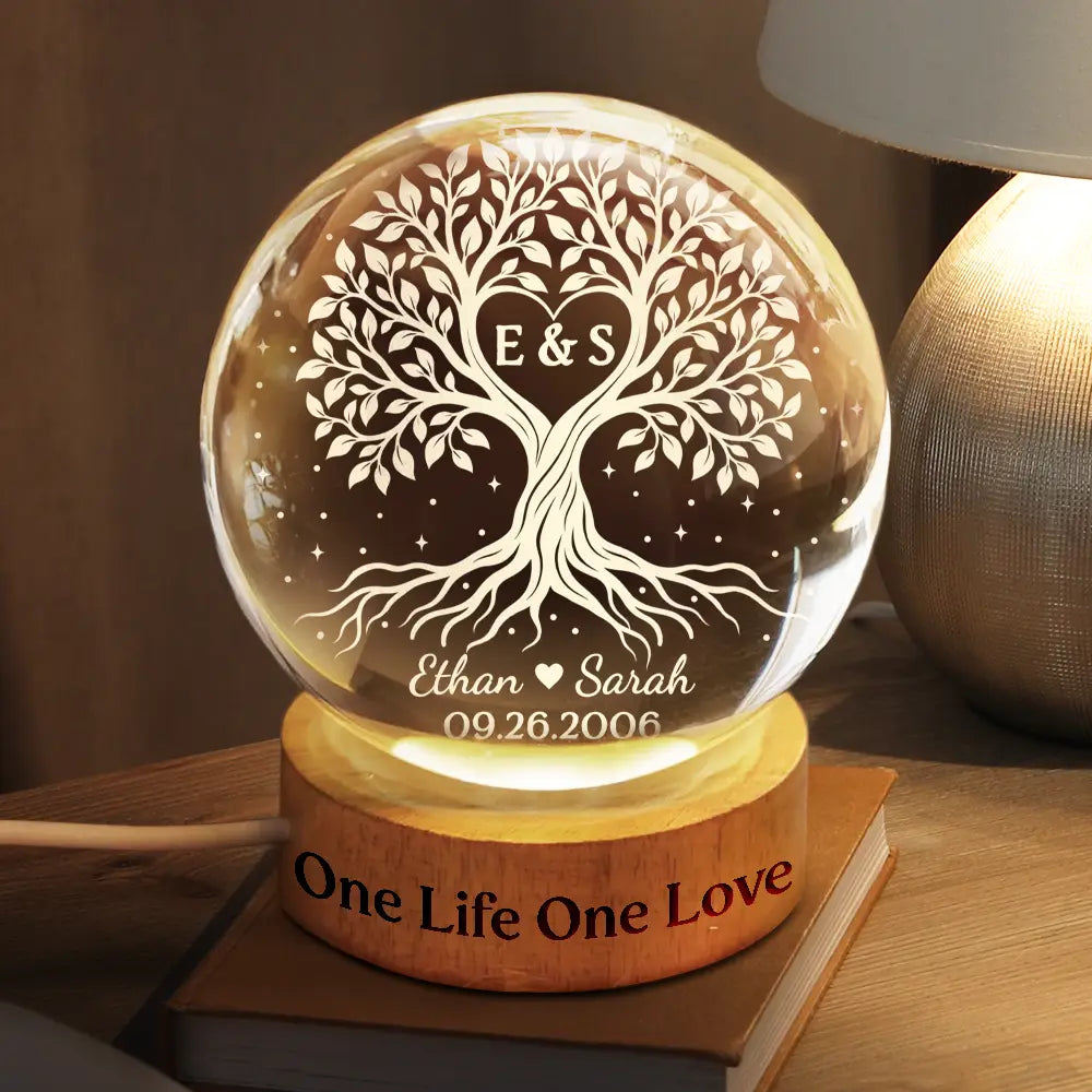 Anniversary,Christmas,Romantic,Gift For Couples,Icon - One Life One Love Couple Anniversary Tree Of Love - Personalized Crystal Globe Lamp