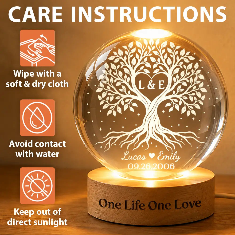 Anniversary,Christmas,Romantic,Gift For Couples,Icon - One Life One Love Couple Anniversary Tree Of Love - Personalized Crystal Globe Lamp