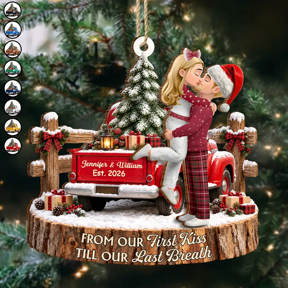 Farmhouse Romantic Couple From Our First Kiss - Personalized 2-Layered Wooden Ornament