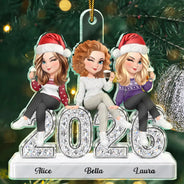 Gift For Bestie,Christmas,Vector,Happy - Bestie Funny Keepsake Crystal Sitting On Year - Personalized Custom Shaped Acrylic Ornament