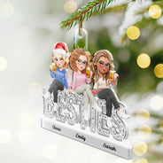 Gift For Bestie,Christmas,Vector,Happy - Bestie Funny Keepsake Crystal Sitting On Year - Personalized Custom Shaped Acrylic Ornament