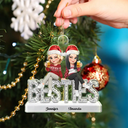 Gift For Bestie,Christmas,Vector,Happy - Bestie Funny Keepsake Crystal Sitting On Year - Personalized Custom Shaped Acrylic Ornament