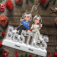 Gift For Bestie,Christmas,Vector,Happy - Bestie Funny Keepsake Crystal Sitting On Year - Personalized Custom Shaped Acrylic Ornament