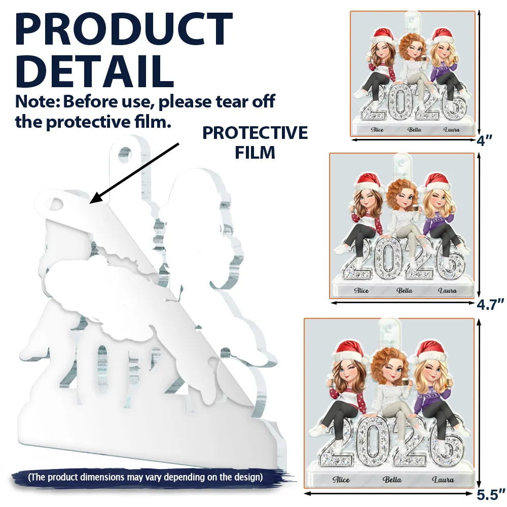 Gift For Bestie,Christmas,Vector,Happy - Bestie Funny Keepsake Crystal Sitting On Year - Personalized Custom Shaped Acrylic Ornament