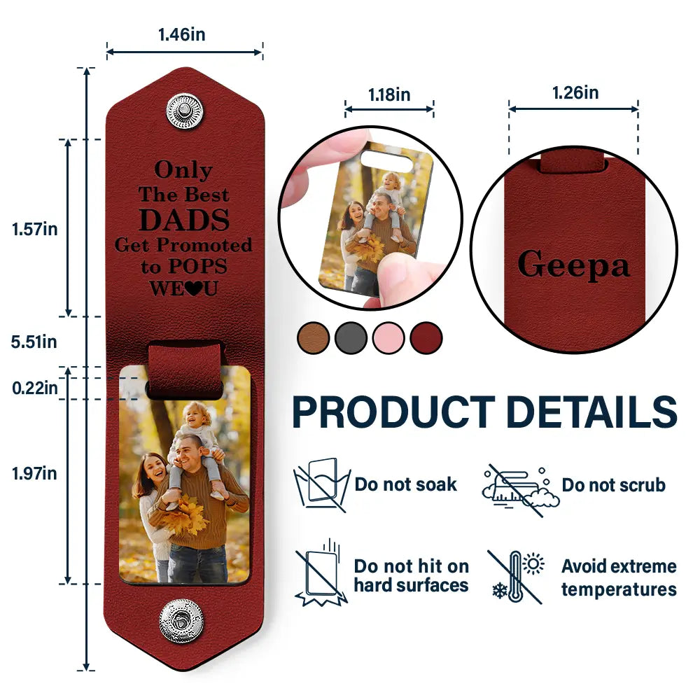 Custom Photo Only The Best Dad - Gift For Grandpa - Personalized Leather Photo Keychain