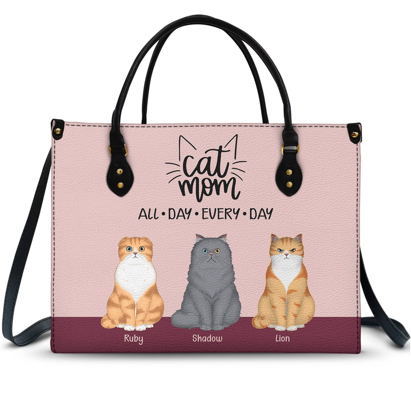 All Day Every Day - Gift For Cat Mom - Personalized Leather Bag