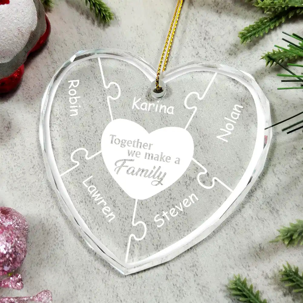 Christmas,Family,Happy - Christmas Together We Make A Family - Personalized Heart Shaped Glass Ornament