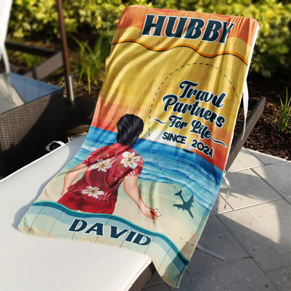 Beach Couple Travel Partners For Life - Personalized Beach Towel