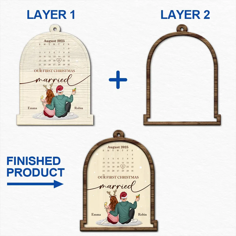 Christmas Couple Calendar Married - Personalized 2-Layered Wooden Ornament