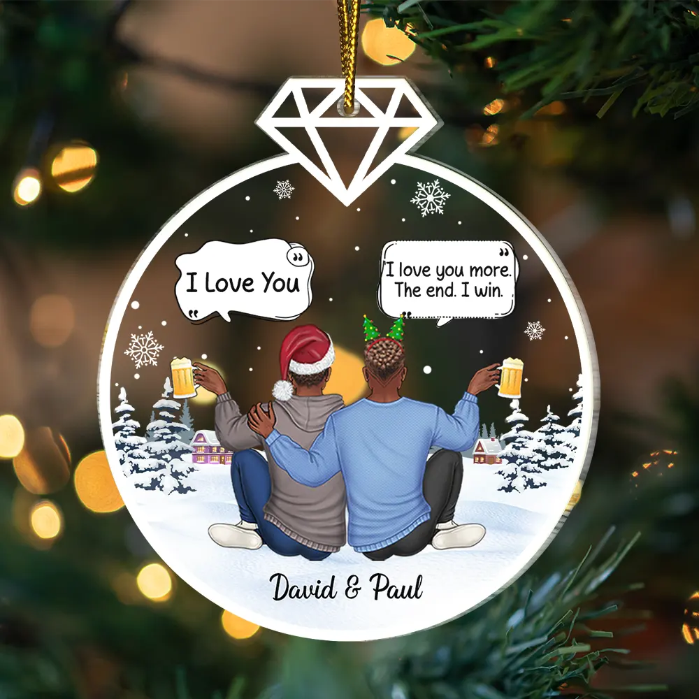 Christmas Couple Backside I Love You More - Personalized Custom Shaped Acrylic Ornament