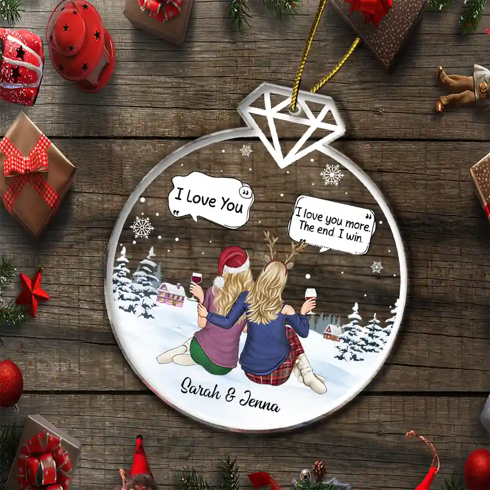 Christmas Couple Backside I Love You More - Personalized Custom Shaped Acrylic Ornament