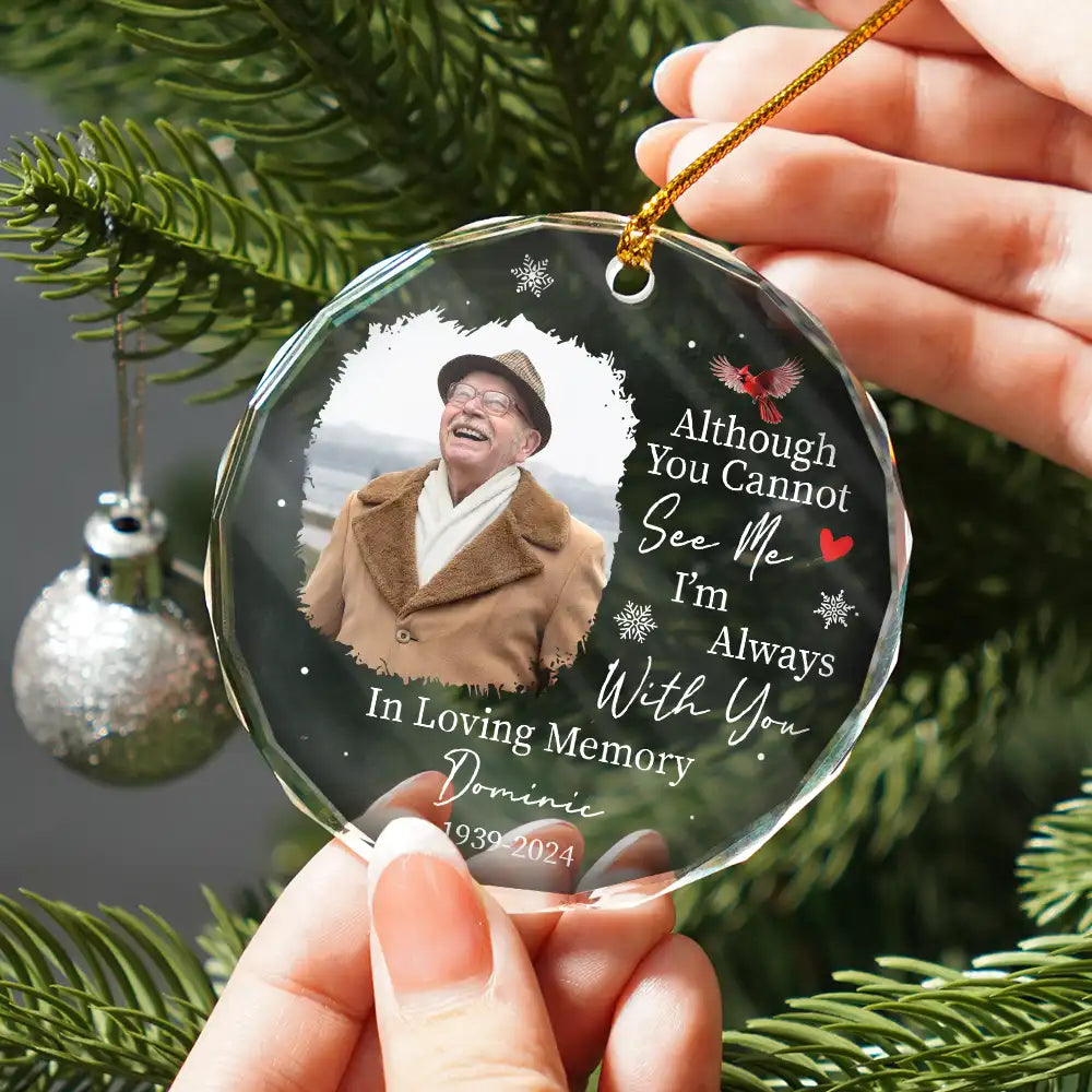 Custom Photo Always & Forever In Our Hearts - Personalized Circle Glass Ornament