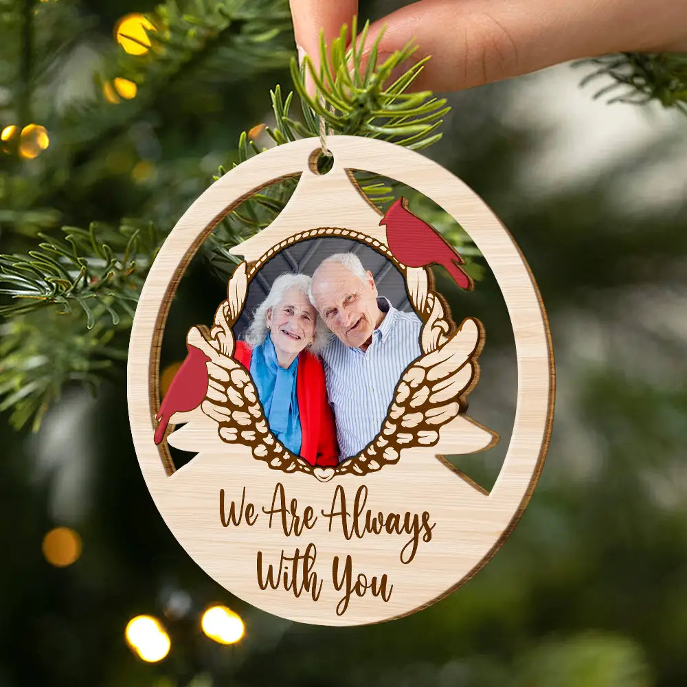 Gift For Grandparents, Parents - Custom Photo Red Cardinal On Christmas Tree - Personalized Wooden Cutout Ornament