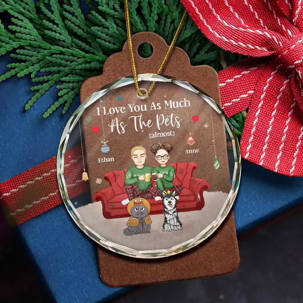 Couple, Pet Lovers, Pet Couple - Christmas Pet Lovers Couple I Love You - Personalized Circle Glass Ornament