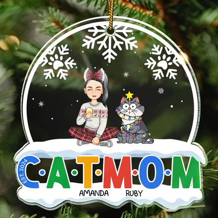 Christmas Cat Mom Cat Dad - Personalized Custom Shaped Acrylic Ornament