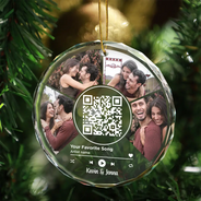 Gift For Couples, Gift For Husband, Gift For Wife, Gift For Boyfriend, Gift For Girlfriend - Custom Photo Favorite Song QR Code - Personalized Circle Glass Ornament